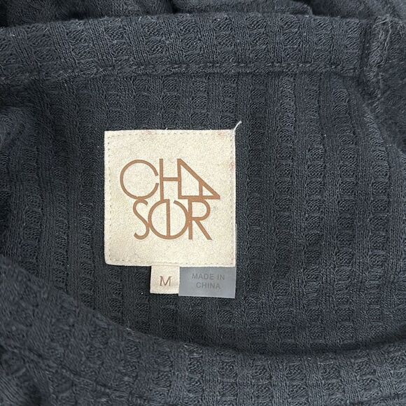 Chaser Black Waffle Knit Long Sleeve Crew Neck Top Size M - Picture 5 of 9